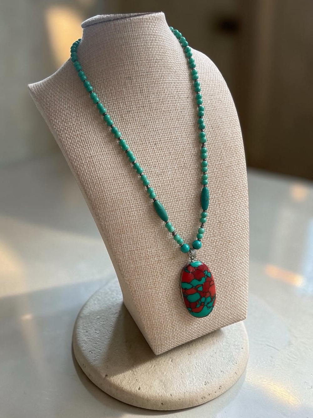 Handcrafted Sonora Sunrise Pendant Necklace Turquoise Chrysocolla Beads